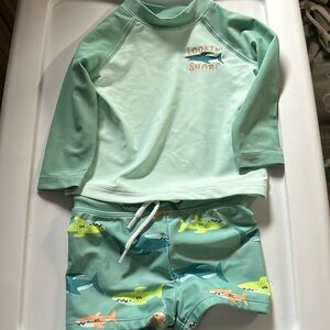 NWOT Baby 2 piece Shark Rashguard Swim Set. Size 6M Washed but never worn.